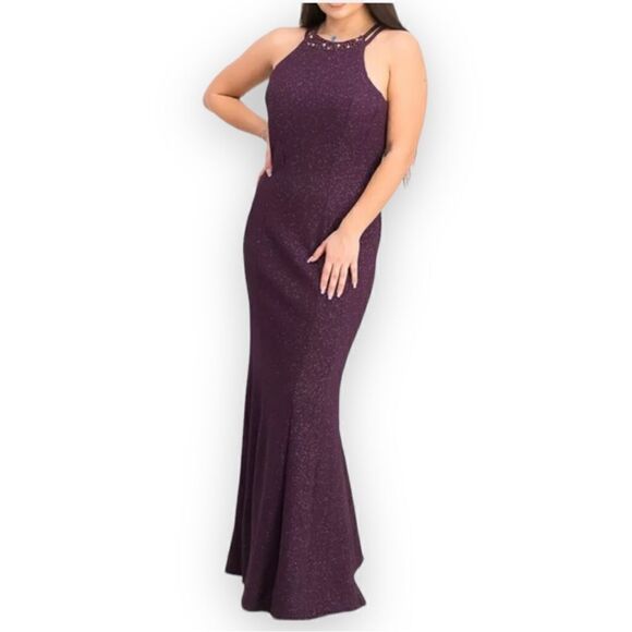 R & M Richards Nightway Glitter-Knit Gown, Size 4 Mulberry - Picture 14 of 16